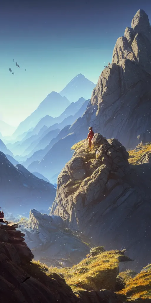 Image similar to highly detailed mountain, gta v, stephen bliss, unreal engine, fantasy art by greg rutkowski, loish, rhads, ferdinand knab, makoto shinkai and lois van baarle, ilya kuvshinov, rossdraws, tom bagshaw, global illumination, radiant light, detailed and intricate environment