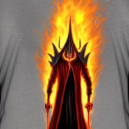 Prompt: Sauron with flaming eyes, full body, Lord of the rings