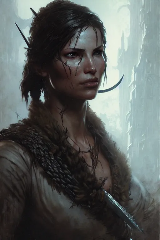 Prompt: lara croft in bloodborne portrait dnd, painting by gaston bussiere, craig mullins, greg rutkowski, yoji shinkawa