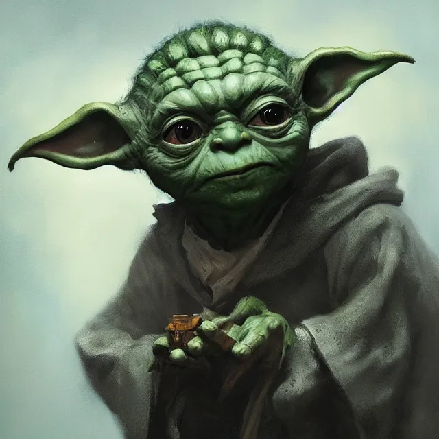 Image similar to a painting of a demonized yoda by greg rutkowski, dark fantasy art, high detail, trending on artstation