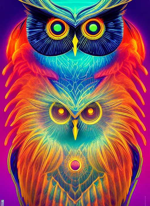 Image similar to symmetry!! product render poster vivid colors divine proportion owl, divine, glowing fog intricate, elegant, highly detailed, digital painting, artstation, concept art, smooth, sharp focus, illustration,