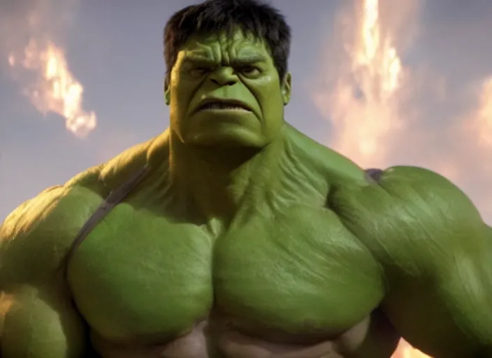 Prompt: film still of hulk posing for his new linkedin profile picture in the new avengers movie, 4 k