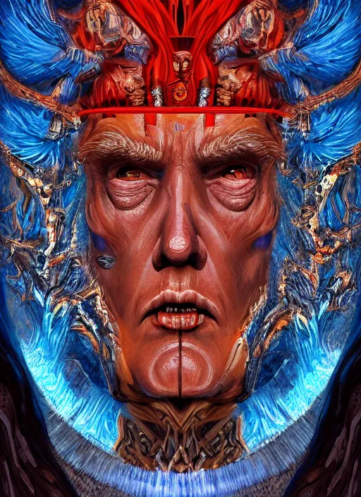 Image similar to digital _ painting _ of _ donald trump, mayan god of death _ by _ filipe _ pagliuso _ and _ justin _ gerard _ symmetric _ fantasy _ highly _ detailed _ realistic _ intricate _ port