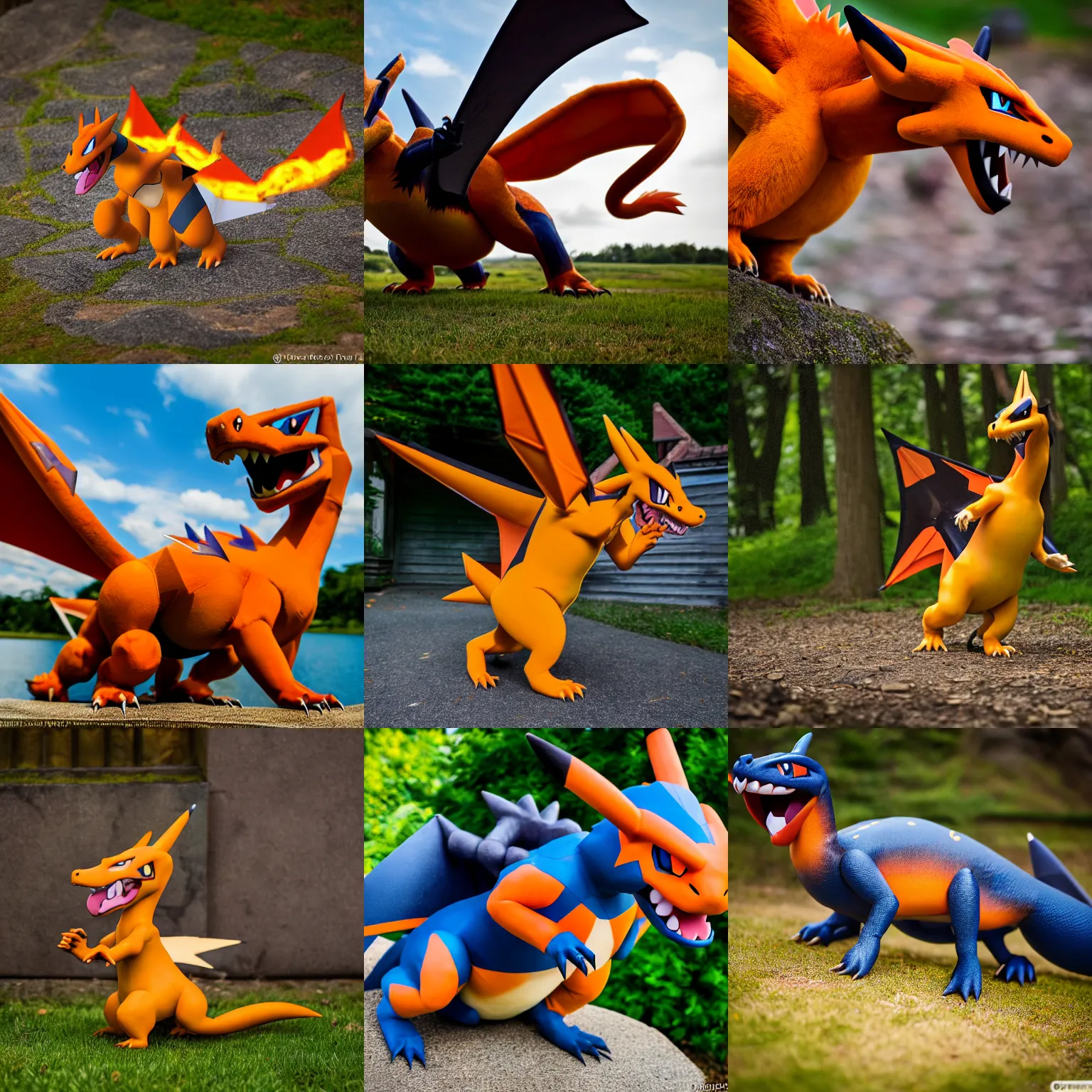 Prompt: The pokemon charizard as a real life animal, nature photography, outdoors, XF IQ4, f/1.4, ISO 200, 1/160s, 8K, RAW, unedited
