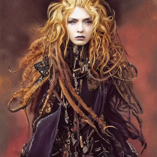 Prompt: portrait, headshot, insanely nice professional hair style, dramatic hair color, digital painting, of a old 17th century, old cyborg merchant, amber jewels, baroque, ornate clothing, scifi, realistic, hyperdetailed, chiaroscuro, concept art, art by Franz Hals and Jon Foster and Ayami Kojima and Amano and Karol Bak,