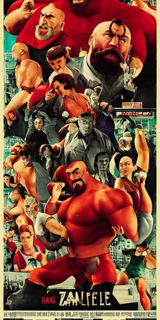 Prompt: movie poster of zangief starring in amelie