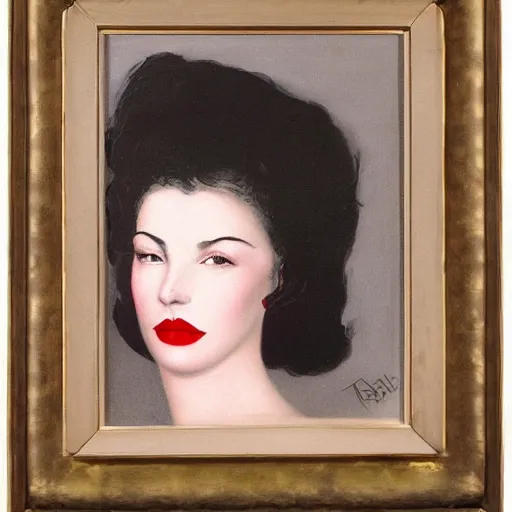 Prompt: A beautiful stunning portrait of a woman with thick red lips, she winks at the camera by Armstrong, Rolf Seed=1064516654