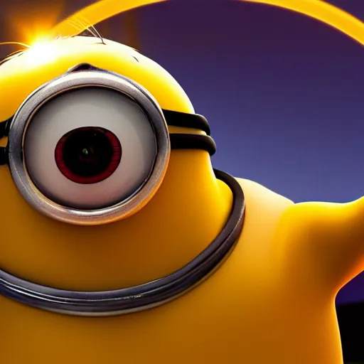 Prompt: dashcam footage of a minion looking directly to the camera at night