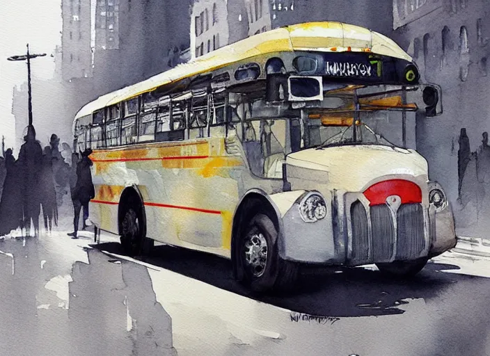 Image similar to concept art of a urban bus, pinterest, artstation trending, behance, watercolor, by coby whitmore, silver, laser light,