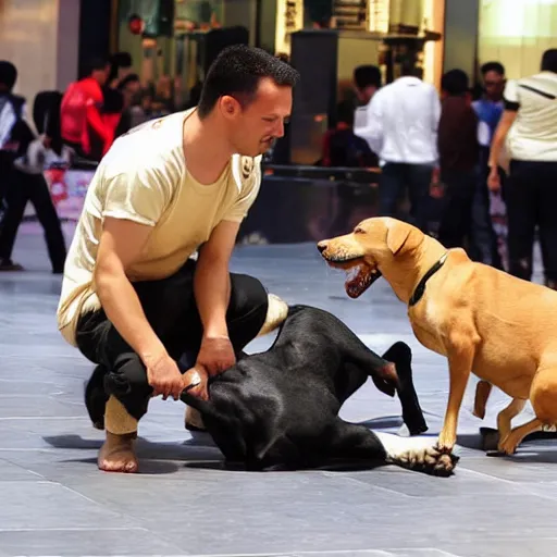 Image similar to dog fighting a man in Dubai mall