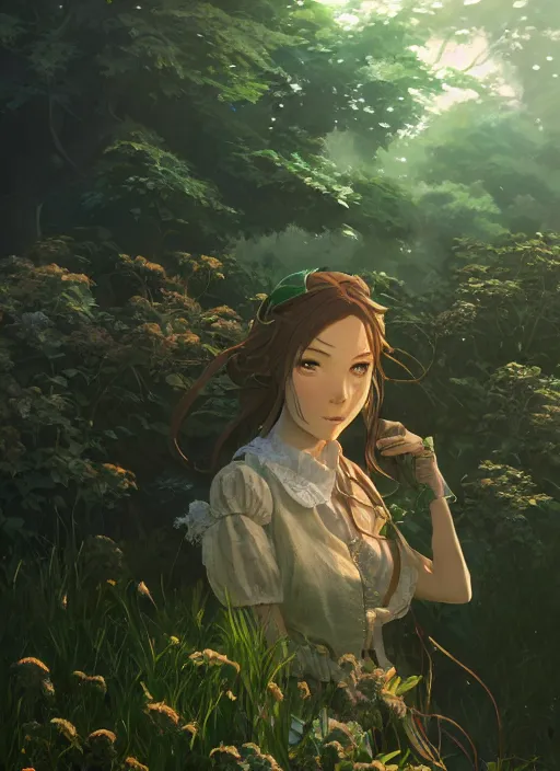 Prompt: a portrait of the emerald herald in the garden, shiny, intricate, tone mapped, ambient lighting, highly detailed, digital painting, concept art, sharp focus, by makoto shinkai and akihiko yoshida and hidari and wlop