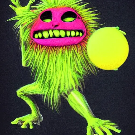 Image similar to a tennis ball monsters, colorful, digital art, fantasy, magic, chalk, trending on artstation, ultra detailed, professional illustration by basil gogos