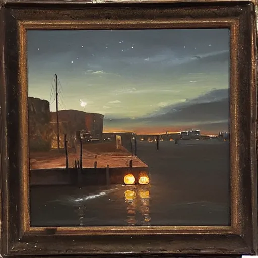 Prompt: “ mafia smuggling guns by the river at night, oil painting, epic, cinematic ”