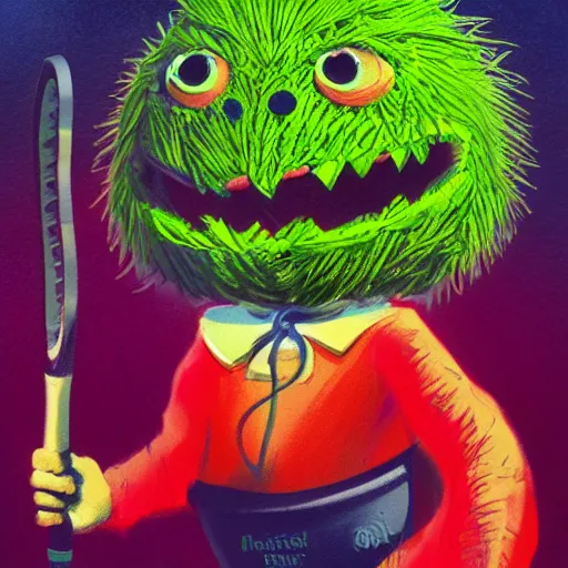 Prompt: a tennis ball monster, tennis ball, dark, chalky, nautical, digital art, fantasy, magic, trending on artstation, ultra detailed, professional illustration by Basil Gogos