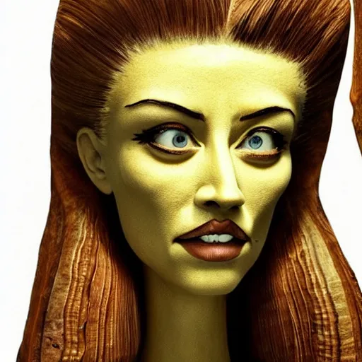 Image similar to a [ gourd ] carved shaped to look like ( amber heard ) face hybrid intercross