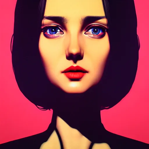 Prompt: tv actress with warm eyes, slim features, hallucinating happily. box office hit, satire and seventies italian horror movie, unreal engine, intricate, ultra detailed 8 k, ambient reflective occlusion, extremely beautiful and aesthetic shape of face and neck, art by hiroaki samura and ilya kuvshinov and rossdraws and andy warhol, inverted