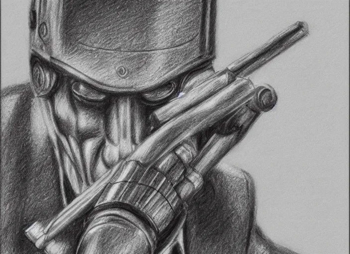 Prompt: basic professional pencil drawing of robot warlord smoking a cigar, uhd, ultra realistic, 4 k, movie still, detailed, sharp, real life, cinematic