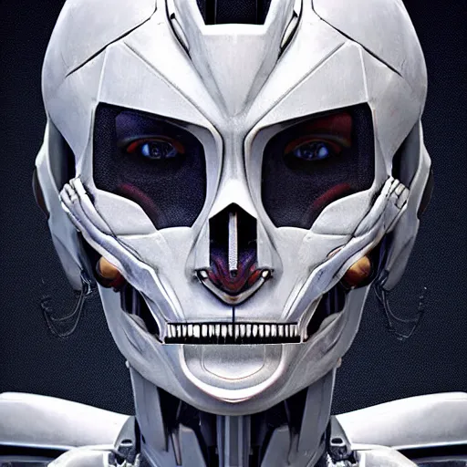 Prompt: symmetry!! a female transformer with high cheekbones, skull eye sockets!! very symmetrical face, cybernetic and highly detailed, by steven zavala, by matt tkocz, by shane baxley, transformers cinematic universe, pinterest, deviantart, artstation _ h 7 5 0