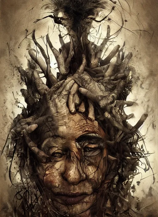 Image similar to Politicians hide themselves away, They only started the war, Why should they go out to fight, They leave that role to the poor, creepy, diabolical, dark, mystical, intrincate, maximalism, by Marco Mazzoni, Otto dix and Ryohei Hase