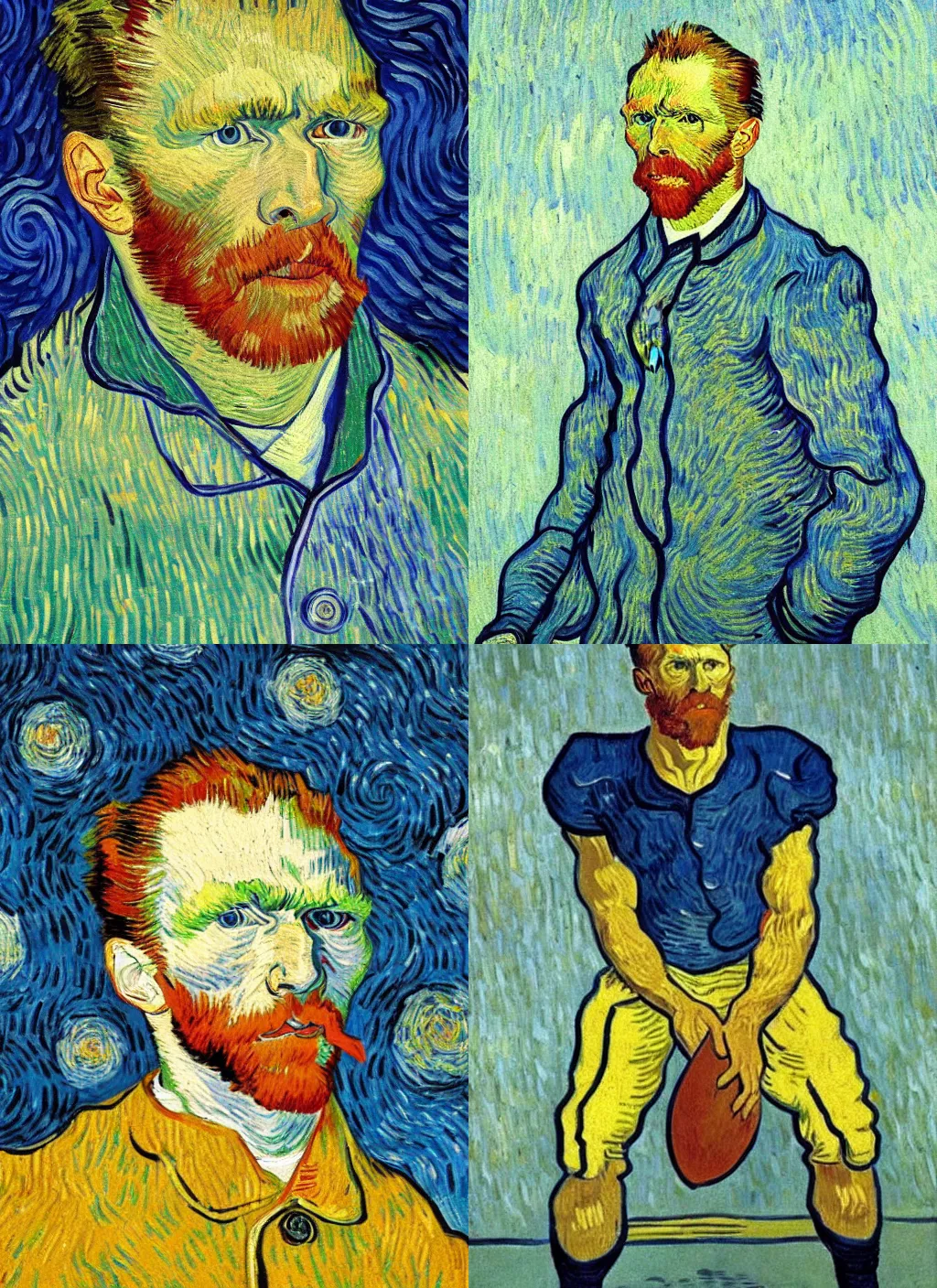 Prompt: a van gogh style painting of an american football player