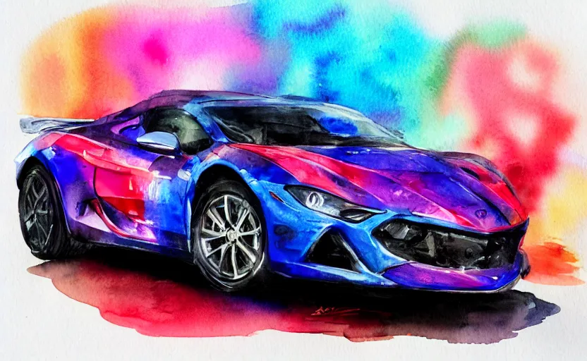 Image similar to colorful watercolor sketch of a sport car, highly detailded