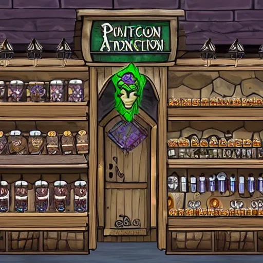 Prompt: a dungeons and dragons potion shop