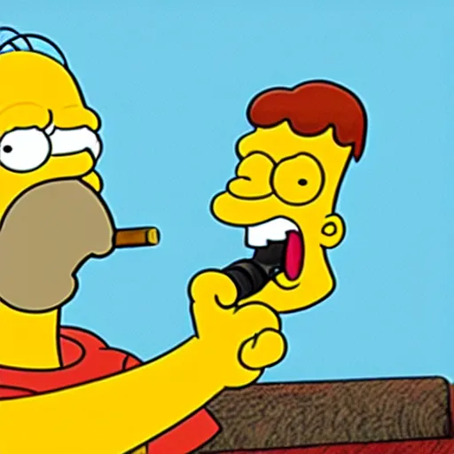 Prompt: homer from the simpsons looking depressed and smoking a cigarette