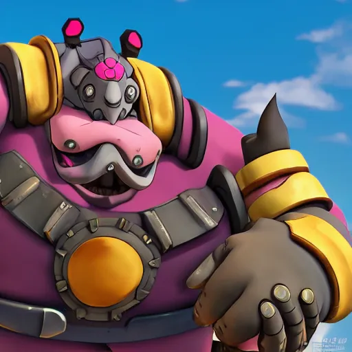 Image similar to roadhog from overwatch in style of the 1 9 9 0 disney cartoon, cinematic shot, octane render