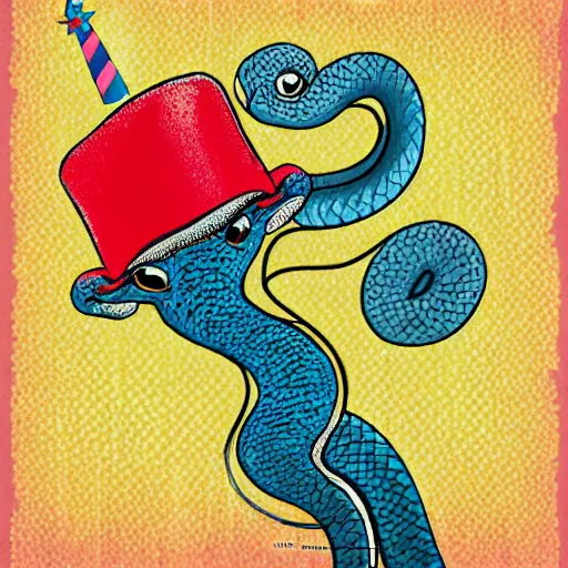 Image similar to cute snake with a birthday cap on, birthday