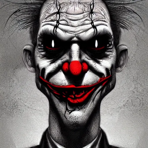 Prompt: surrealism grunge cartoon portrait sketch of The Joker by michael karcz, loony toons style, freddy krueger style, horror theme, detailed, elegant, intricate