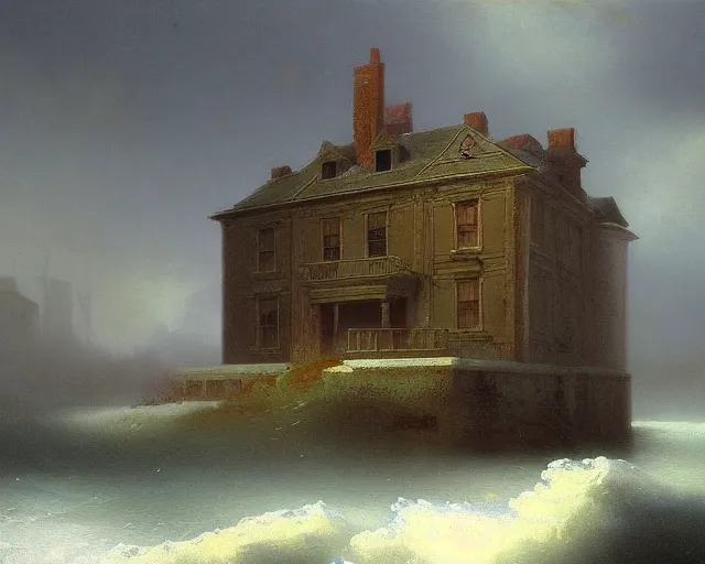 Prompt: matte painting of abandoned house by ivan aivazovsky