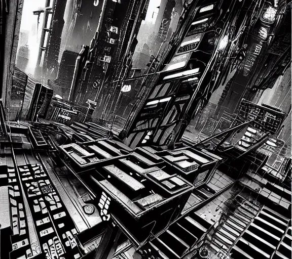 a black and white illustration of a cyberpunk epic | Stable Diffusion ...