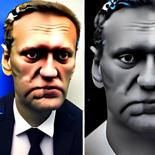 Prompt: alexey navalny takes a selfie in front of dead rotten face of putin in coffin, insane details, clear face and eyes, textured, 8 k, professional photography