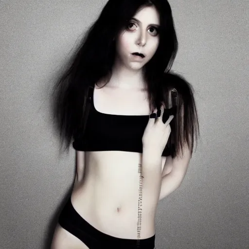 Image similar to beautiful necromancer girl, soft flawless pale skin, wearing a black crop top photography dramatic dark lighting, hyper realistic