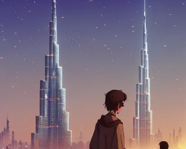 Prompt: dubai city and burj khalifa in front big desert, atmospheric lighting. vaporwave by makoto shinkai, stanley artgerm lau, wlop, rossdraws, james jean, andrei riabovitchev, marc simonetti, krenz cushart, sakimichan, d & d trending on artstation, digital art.