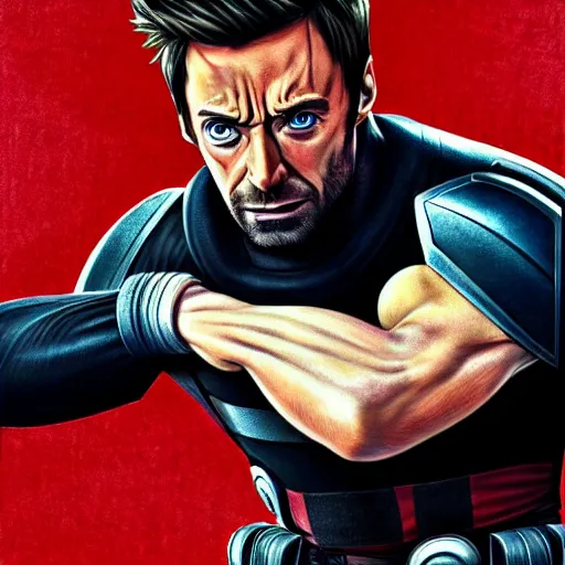 Image similar to portrait of hugh jackman as bucky barnes from the avengers infinity war, character concept art, hyperrealistic, detailed, accurate illustration, dramatic lighting,