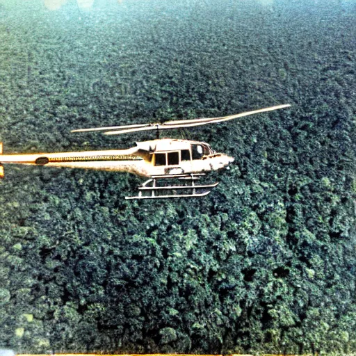 Image similar to american helicopter flying over the jungles of vietnam 1 9 7 0 s, 8 k detail