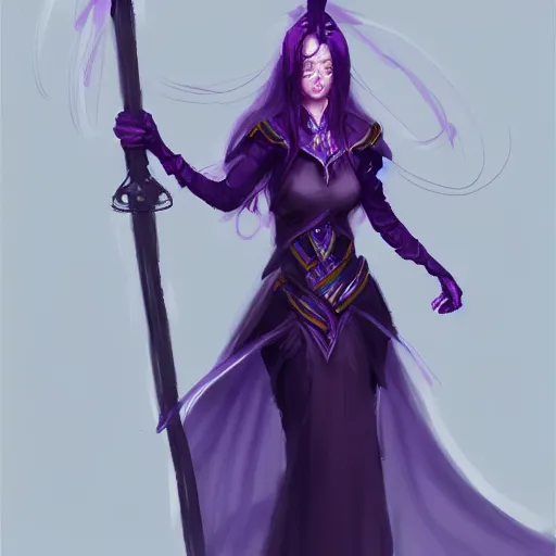 Prompt: a woman in a purple dress holding a staff, concept art by an zhengwen, artstation contest winner, fantasy art, dark and mysterious, artstation hd, concept art