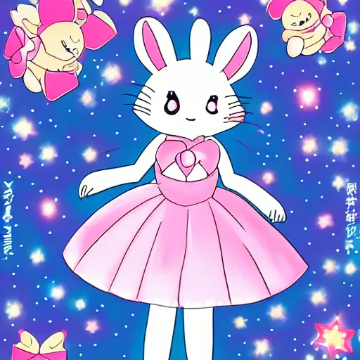 Image similar to usagi chan in a kawaii dress magical girl with star poster background