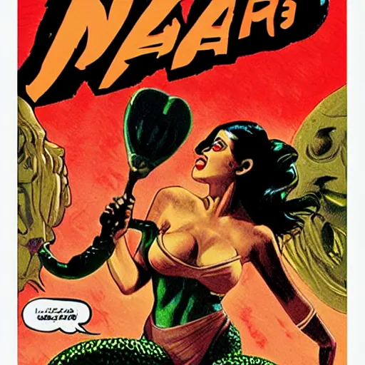 Image similar to Naga Sirens from the Planet Mars, pulp comic cover