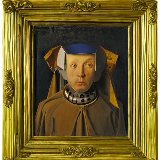 Image similar to a robot painted by Jan van Eyck,