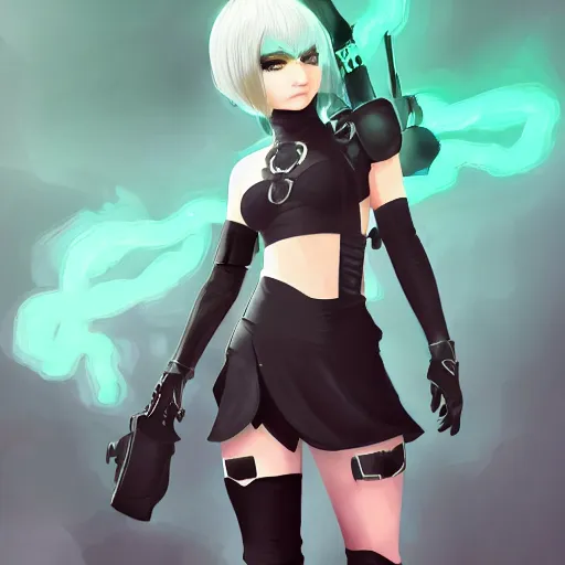 Image similar to beast boy as 2B nier automata, full body portrait, trending in artstation, artstationHD, artstationHQ, detailed, 4k