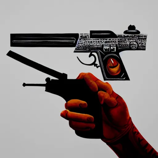 Image similar to hand paint gun, white background, artstation