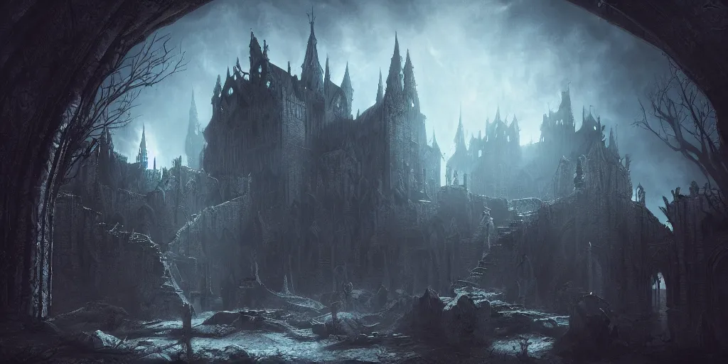 Image similar to underworld, dark gothic fantasy demonic castle, saturated, atmospheric lighting, high quality, sharp focus, intricate, digital painting, artstation, 4k