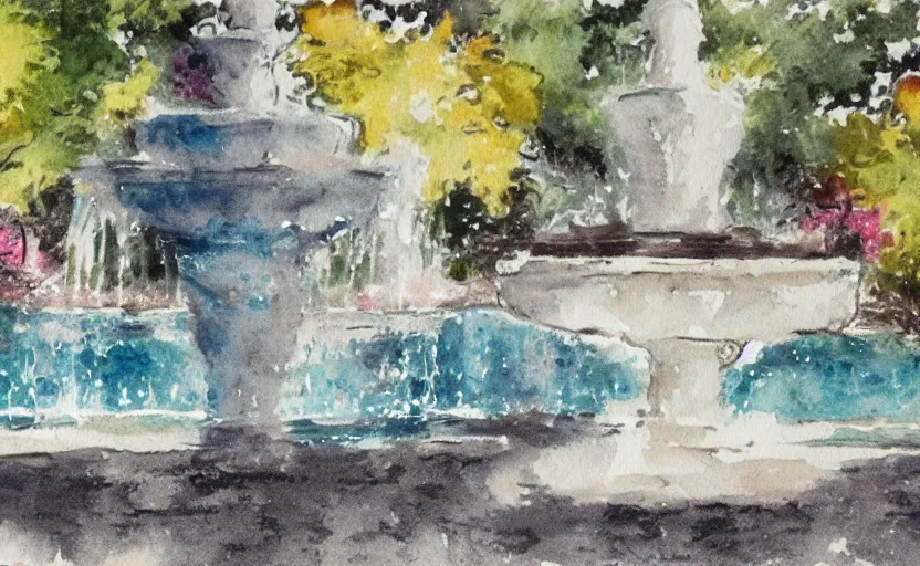 Prompt: Fountain Watercolor sketch, highly detailded