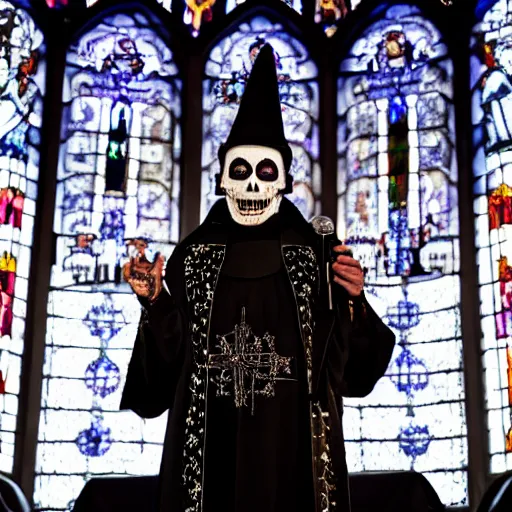 Image similar to papa emeritus sings in a church