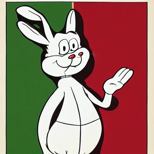 Image similar to contemporary graphic design portrait of bugs bunny in a cow costume, by paul rand