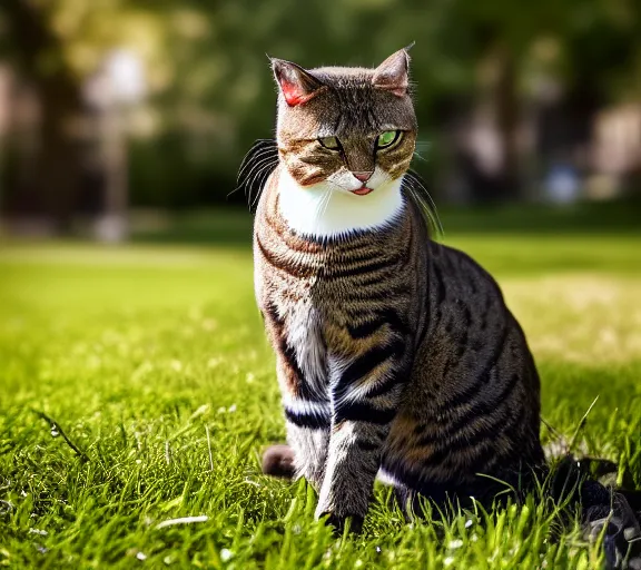 Image similar to award winning 5 5 mm portrait photo of an admiral cat in full military outfit and aviators, in a park by luis royo. soft light. sony a 7 r iv