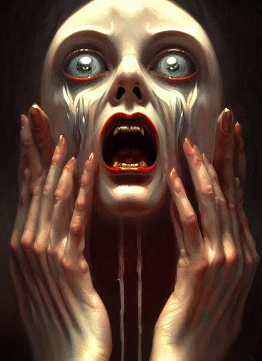 Image similar to symmetry!! portrait of the scream, horror, moody lights!! intricate, scary, highly detailed, digital painting, artstation, concept art, smooth, sharp focus, illustration, art by artgerm and greg rutkowski and alphonse mucha