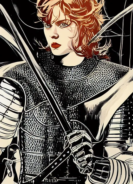 Prompt: a tomboy female knight wearing medieval armor. knight tomboy. art by martin ansin, martin ansin artwork. portrait.